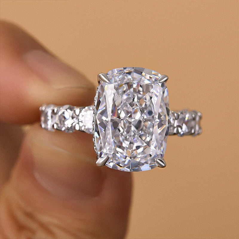 Gorgeous Elongated Crushed Ice Cushion Cut Engagement Ring