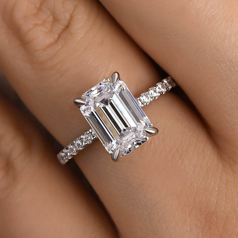 Classic Emerald Cut Women's Engagement Ring In White Gold