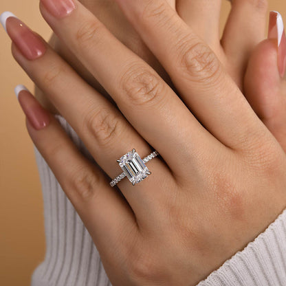 Classic Emerald Cut Women's Engagement Ring In White Gold