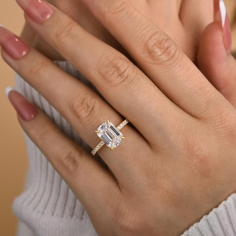 Classic Emerald Cut Women's Engagement Ring In White Gold