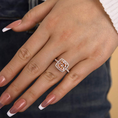 Elegant Cushion Cut Synthetic Morganite Halo Engagement Ring In Sterling Silver