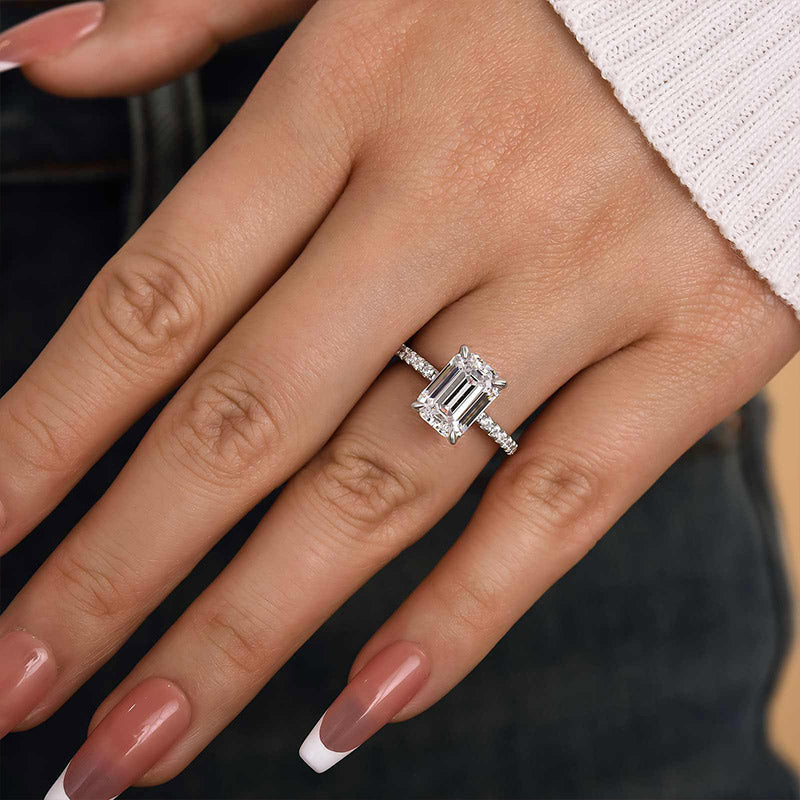 Classic Emerald Cut Women's Engagement Ring In White Gold