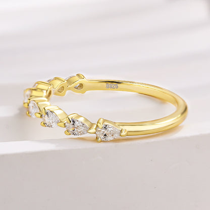 Sparkle Yellow Gold Half Eternity Pear Cut Wedding Band for Her In Sterling Silver