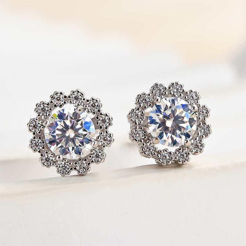 Moissanite Snowflake Stud Earrings In Sterling Silver