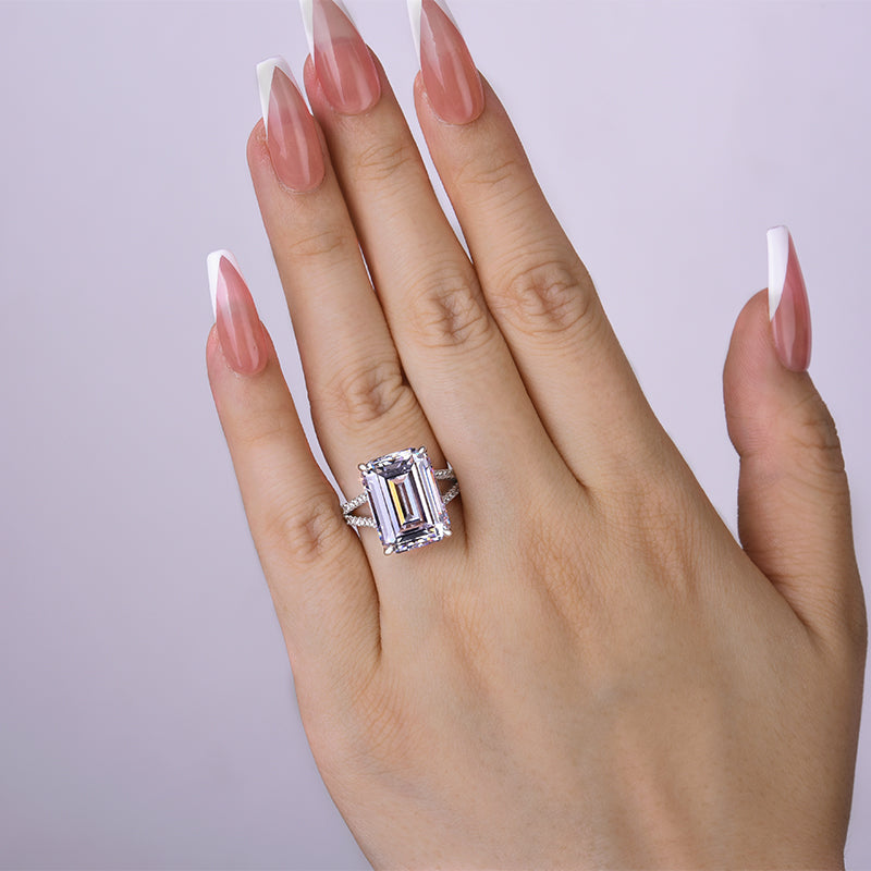 Luxurious Split Shank Emerald Cut Engagement Ring In Sterling Silver-Maxinejewelry