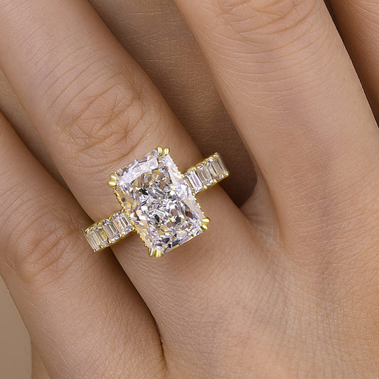 Exclusive Yellow Gold Crushed Ice Radiant Cut Engagement Ring In Sterling Silver-Maxinejewelry