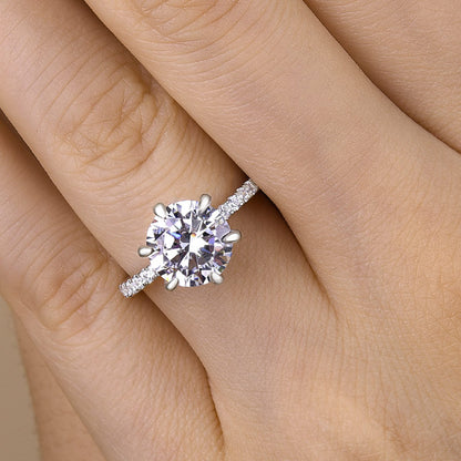 Classic 6 Prong Round Cut Simulated Diamonds Engagement Ring In Sterling Silver-Maxinejewelry