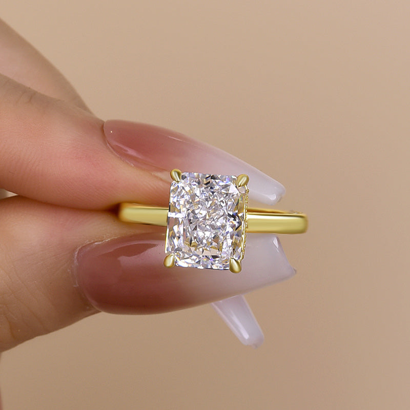 Luxury Yellow Gold Crushed Ice Radiant Cut Engagement Ring In Sterling Silver-Maxinejewelry