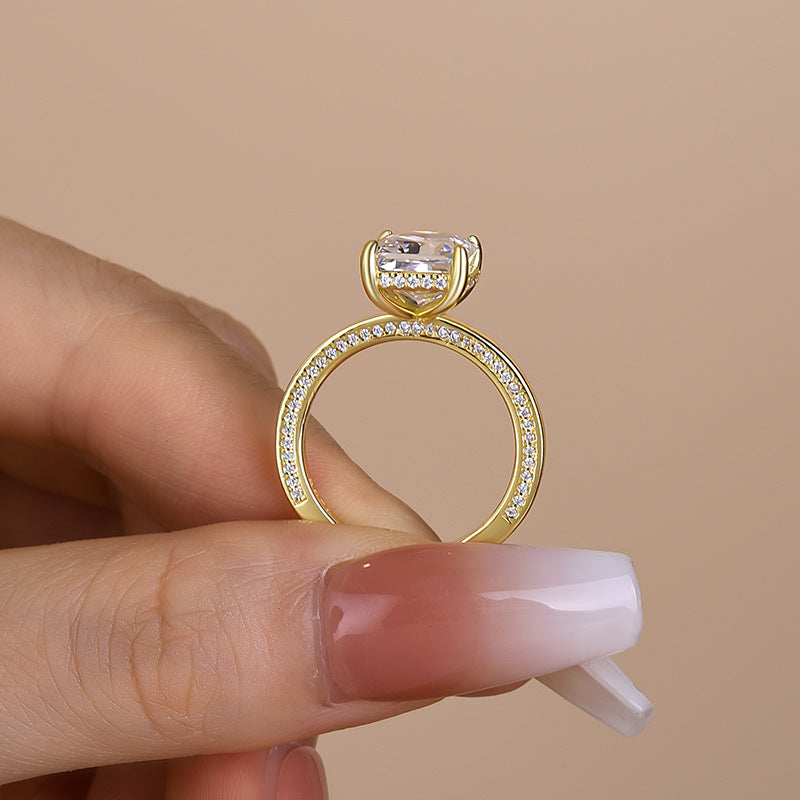 Luxury Yellow Gold Crushed Ice Radiant Cut Engagement Ring In Sterling Silver-Maxinejewelry