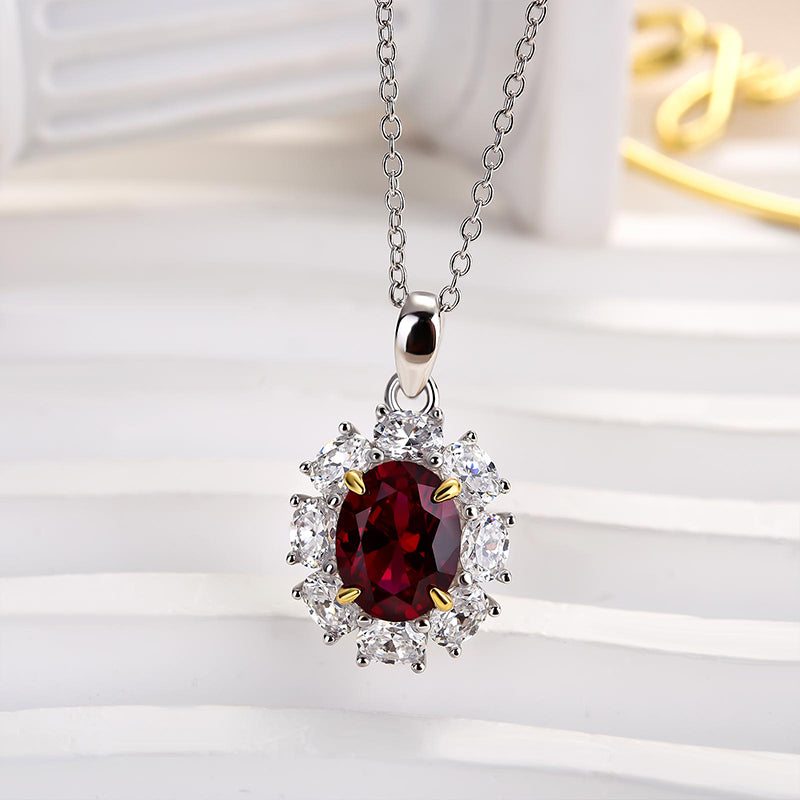 1.8 Carat Ruby Oval Cut Halo Pendant with Necklace In Sterling Silver