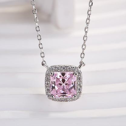 1.5 Carat Cushion Cut Pink Halo Pendant with Necklace In Sterling Silver