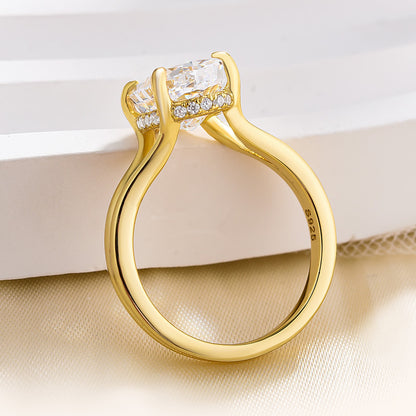 Exclusive Yellow Gold Split Shank Oval Cut Engagement Ring In Sterling Silver