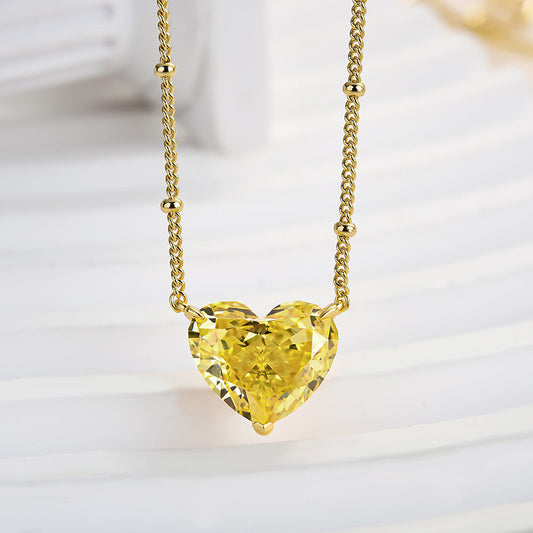 5.0 Carat Heart Cut Yellow Sapphire Necklace For Women In Sterling Silver