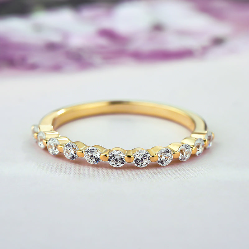 Classic Round Cut Half Eternity Thin Women's Wedding Band-Maxinejewelry