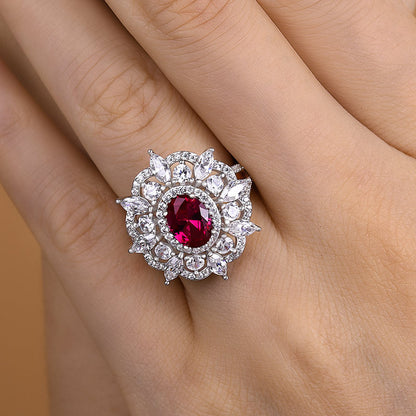 Exclusive Flower Shape 1.0 Carat Oval Cut Ruby Engagement Ring In White Gold-Maxinejewelry