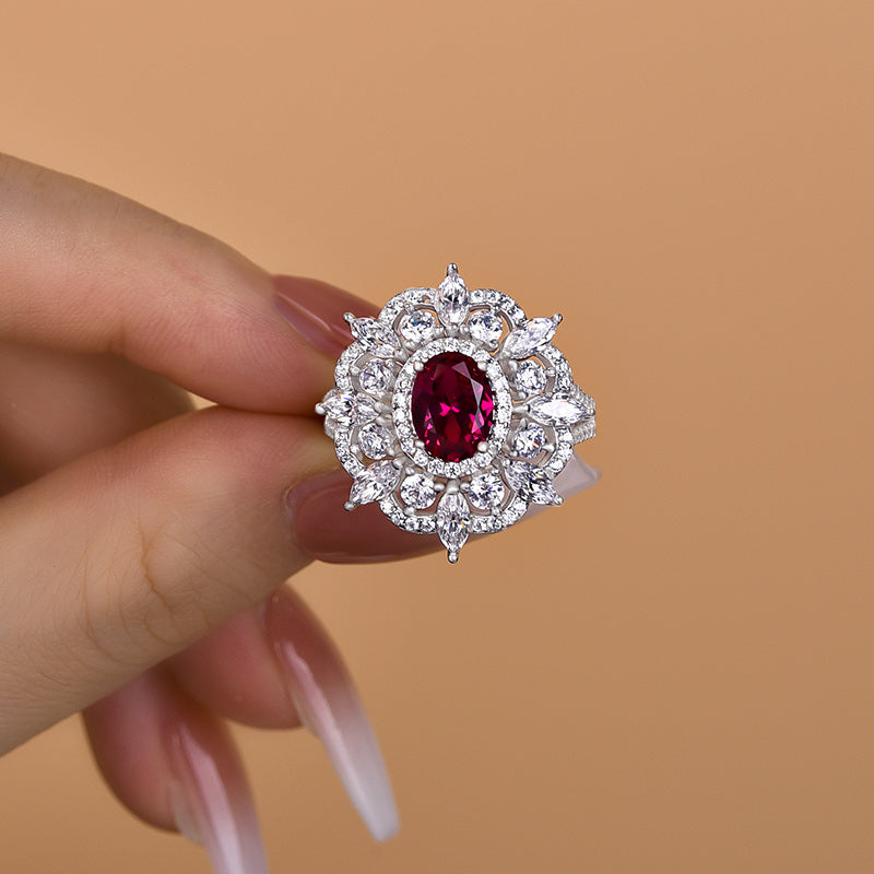 Exclusive Flower Shape 1.0 Carat Oval Cut Ruby Engagement Ring In White Gold-Maxinejewelry