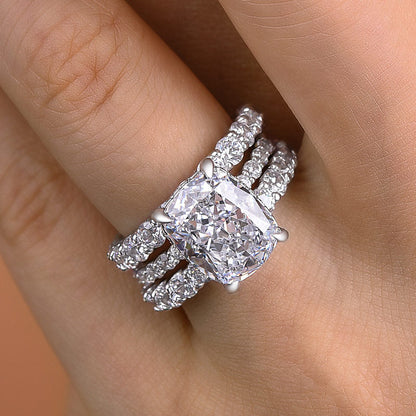 Dazzling Crushed Ice Cushion Cut 3PC Wedding Set For Women