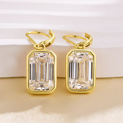 Special Yellow Gold Bezel Emerald Cut Women's Earrings In Sterling Silver