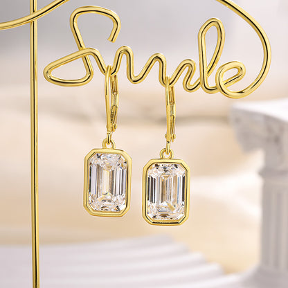 Special Yellow Gold Bezel Emerald Cut Women's Earrings In Sterling Silver