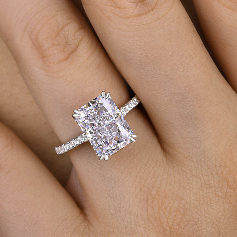 Elegant Radiant Cut Sona Simulated Diamond Engagement Ring In Sterling Silver-Maxinejewelry