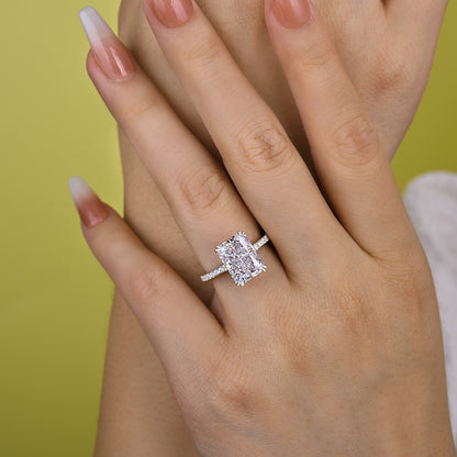 Elegant Radiant Cut Sona Simulated Diamond Engagement Ring In Sterling Silver-Maxinejewelry