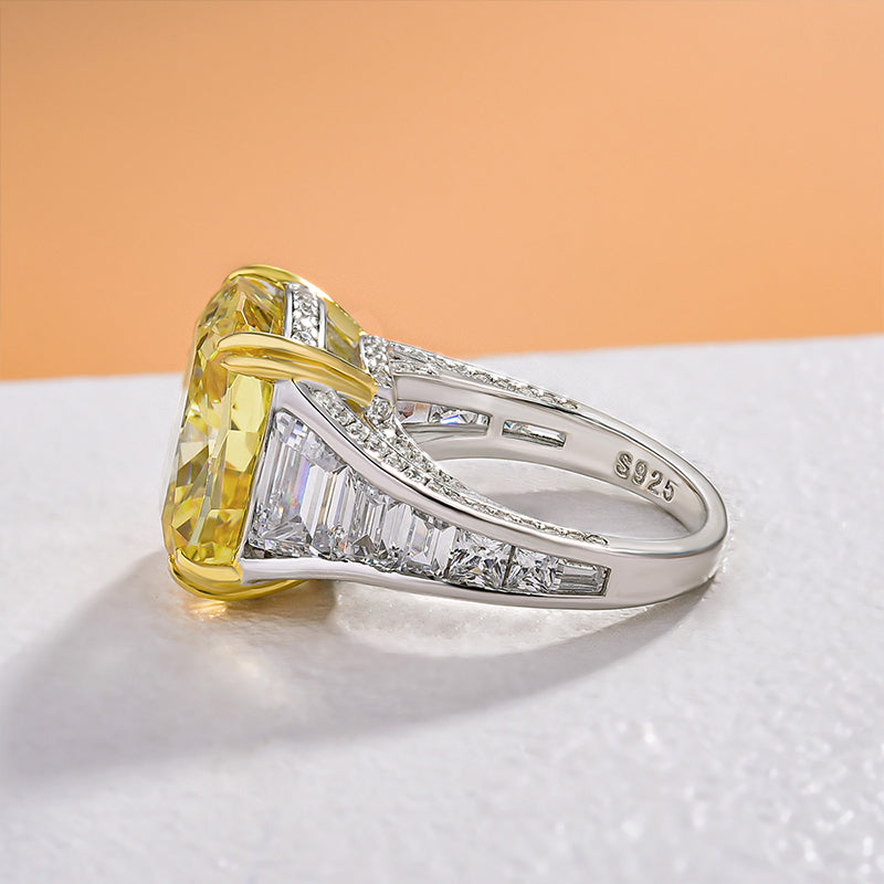 Luxurious Big Yellow Sapphire Engagement Ring In Sterling Silver-Maxinejewelry