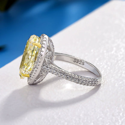 Halo Pear Cut Yellow Sapphire Engagement Ring In Sterling Silver-Maxinejewelry