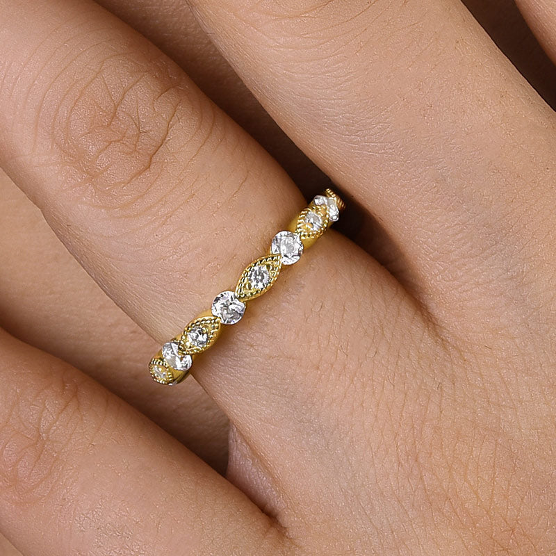 Vintage Art Yellow Gold Round Cut Women's Wedding Band In Sterling Silver-Maxinejewelry