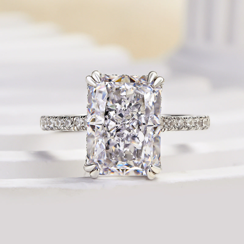 Elegant Radiant Cut Sona Simulated Diamond Engagement Ring In Sterling Silver-Maxinejewelry