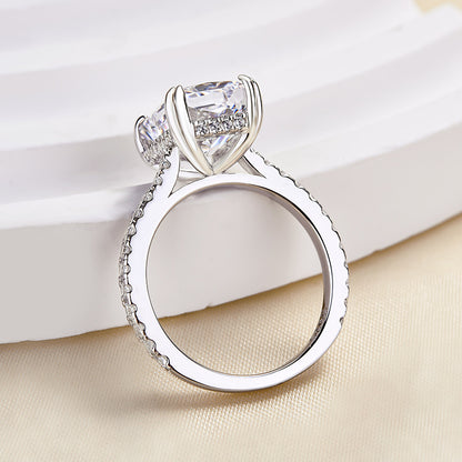 Elegant Radiant Cut Sona Simulated Diamond Engagement Ring In Sterling Silver-Maxinejewelry