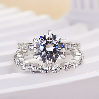 2.5 Carat Round Cut Sona Simulated Diamonds Bridal Ring Set for Her In Sterling Silver-Maxinejewelry