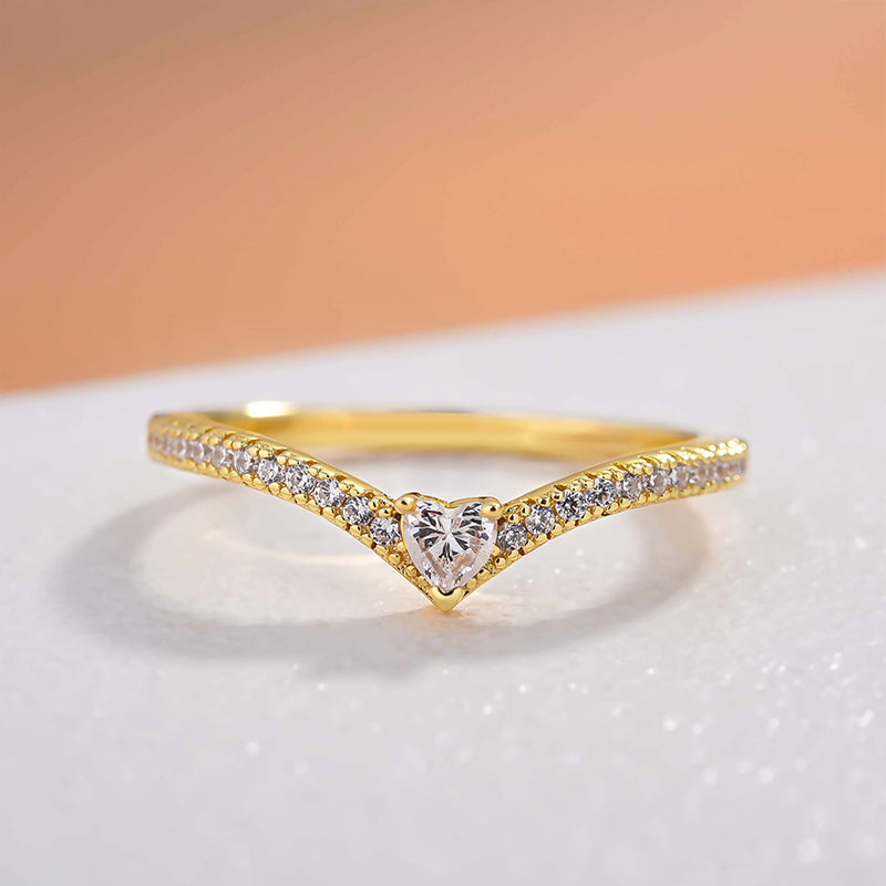 Unique Yellow Gold Heart Cut Wedding Band In Sterling Silver-Maxinejewelry