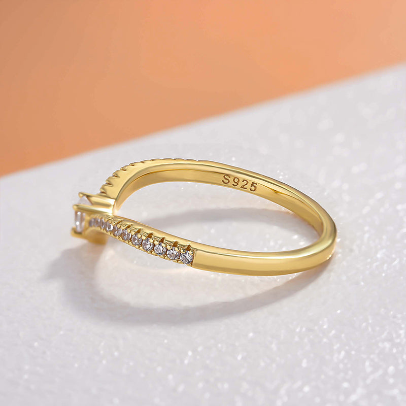 Unique Yellow Gold Heart Cut Wedding Band In Sterling Silver