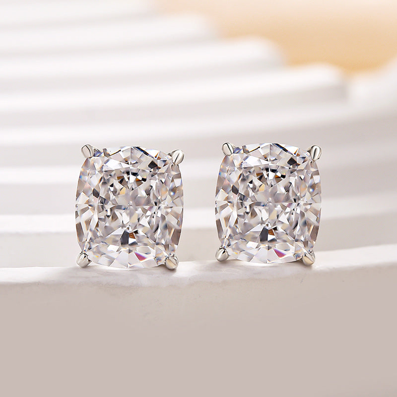 Classic Crushed Ice Cushion Cut Women's Stud Earrings In Sterling Silver