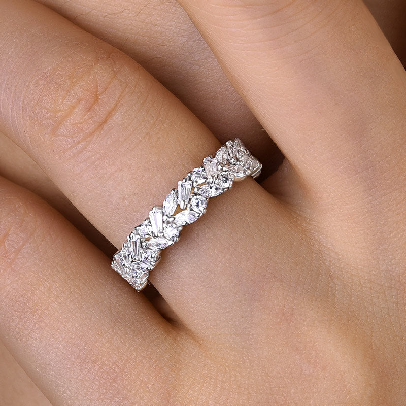 Elegant Anniversary Sona Simulated Diamond Wedding Band In Sterling Silver