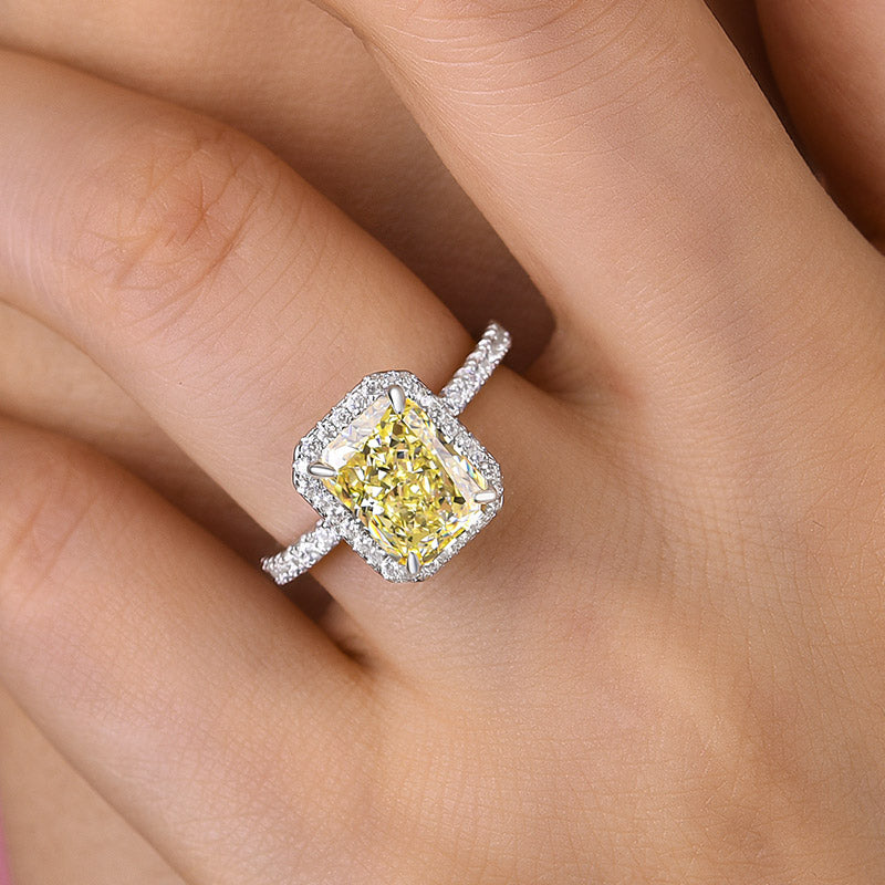 Halo Radiant Cut Yellow Sapphire Engagement Ring-Maxinejewelry