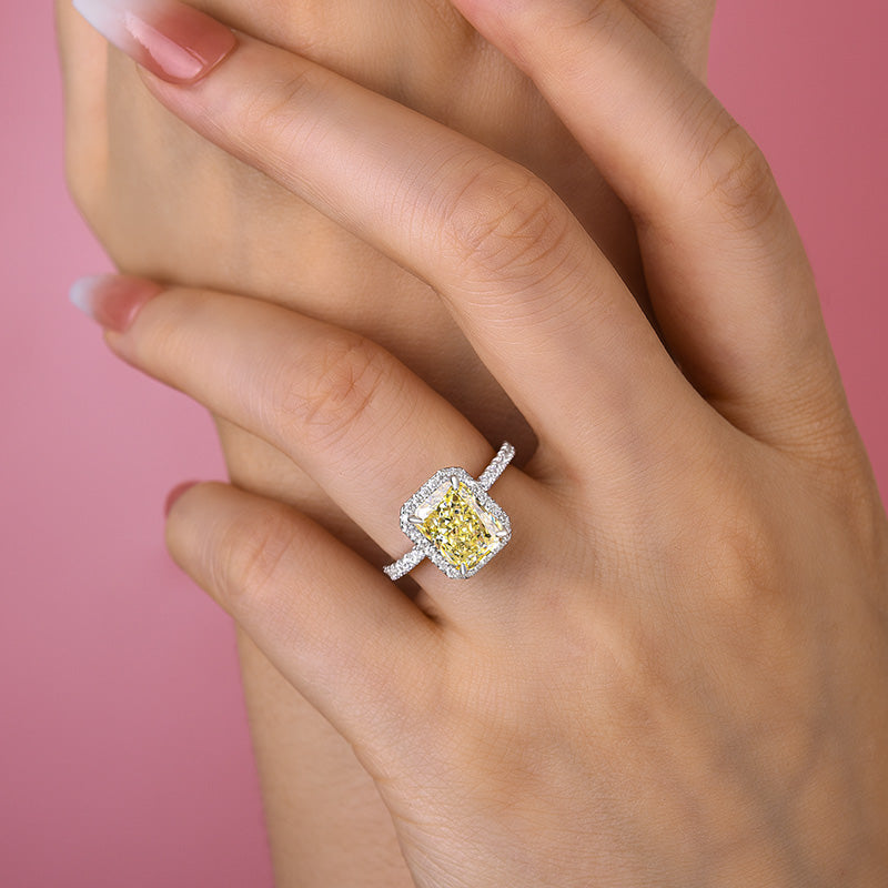 Halo Radiant Cut Yellow Sapphire Engagement Ring-Maxinejewelry