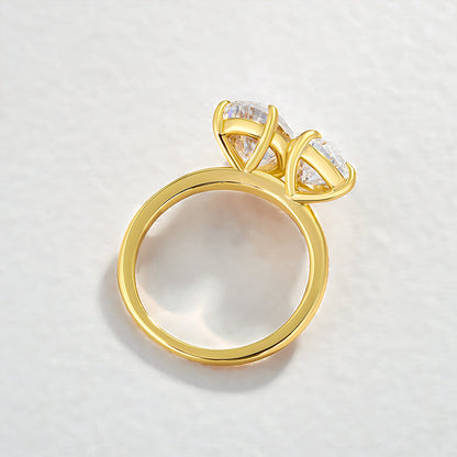 Yellow Gold Double Stones Design Pear &amp; Oval Cut Engagement Ring