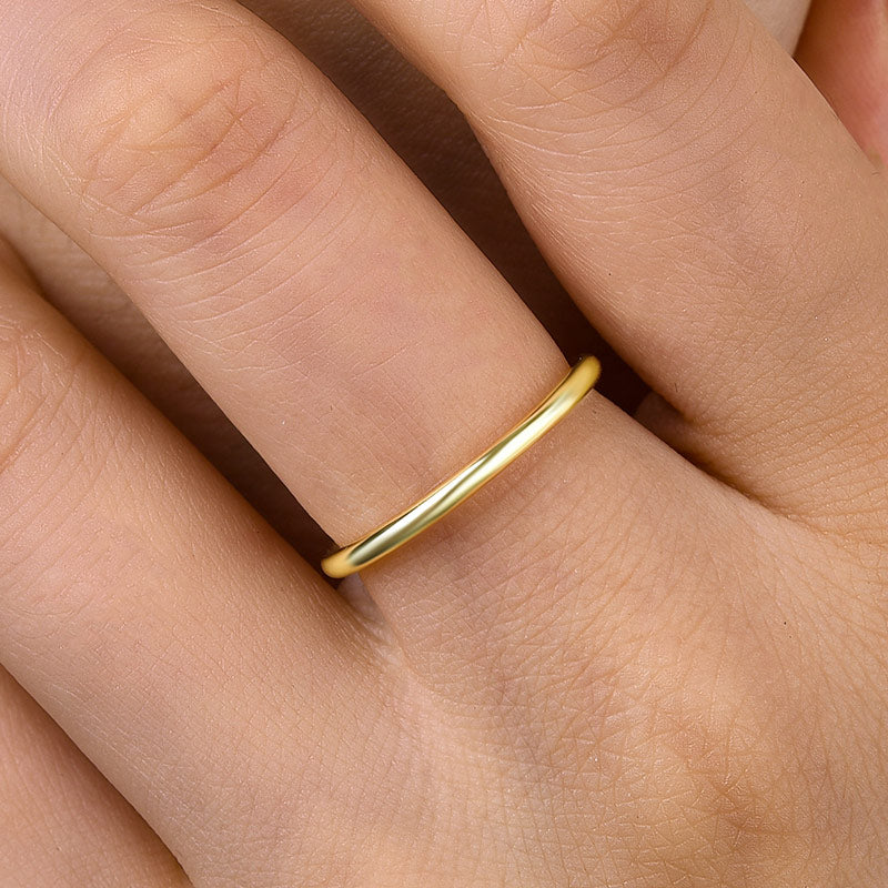 Yellow Gold Simple Wedding Band For Women In Sterling Silver-Maxinejewelry