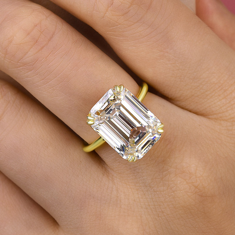 Luxurious Big Yellow Gold Emerald Cut Engagement Ring In Sterling Silver-Maxinejewelry