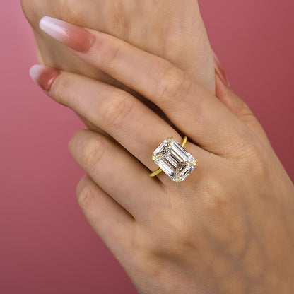 Luxurious Big Yellow Gold Emerald Cut Engagement Ring In Sterling Silver-Maxinejewelry