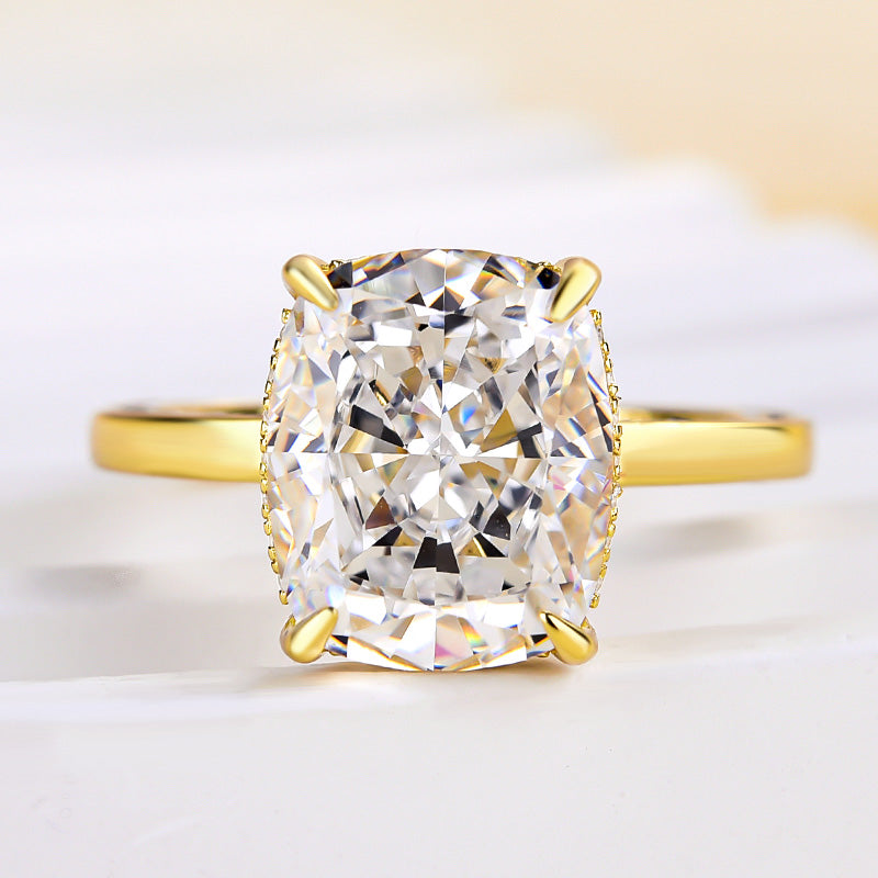 Exquisite Yellow Gold Crushed Ice Cushion Cut Engagement Ring In Sterling Silver