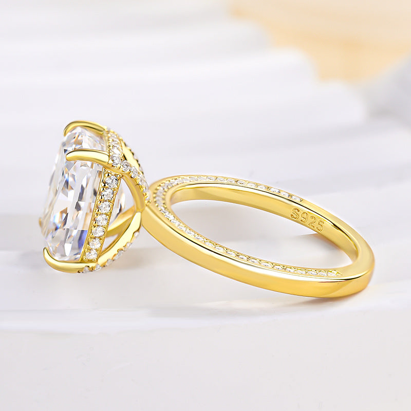 Exquisite Yellow Gold Crushed Ice Cushion Cut Engagement Ring In Sterling Silver