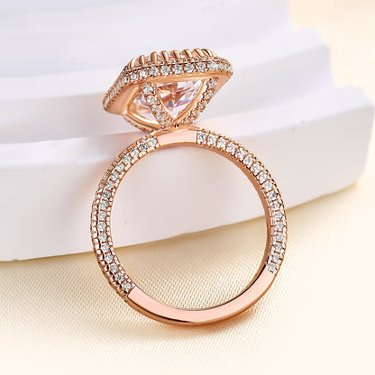 Elegant Rose Gold Halo Radiant Cut Engagement Ring In Sterling Silver