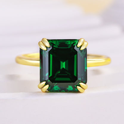 Excellent Yellow Gold Emerald Cut Engagement Ring In Sterling Silver