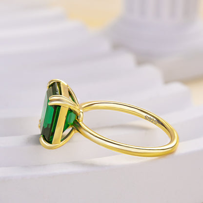 Excellent Yellow Gold Emerald Cut Engagement Ring In Sterling Silver