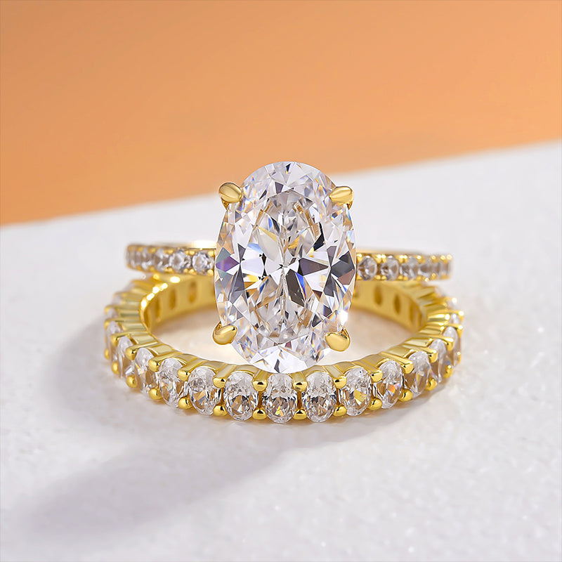 Elegant Yellow Gold Oval Cut Wedding Ring Set In Sterling Silver-Maxinejewelry