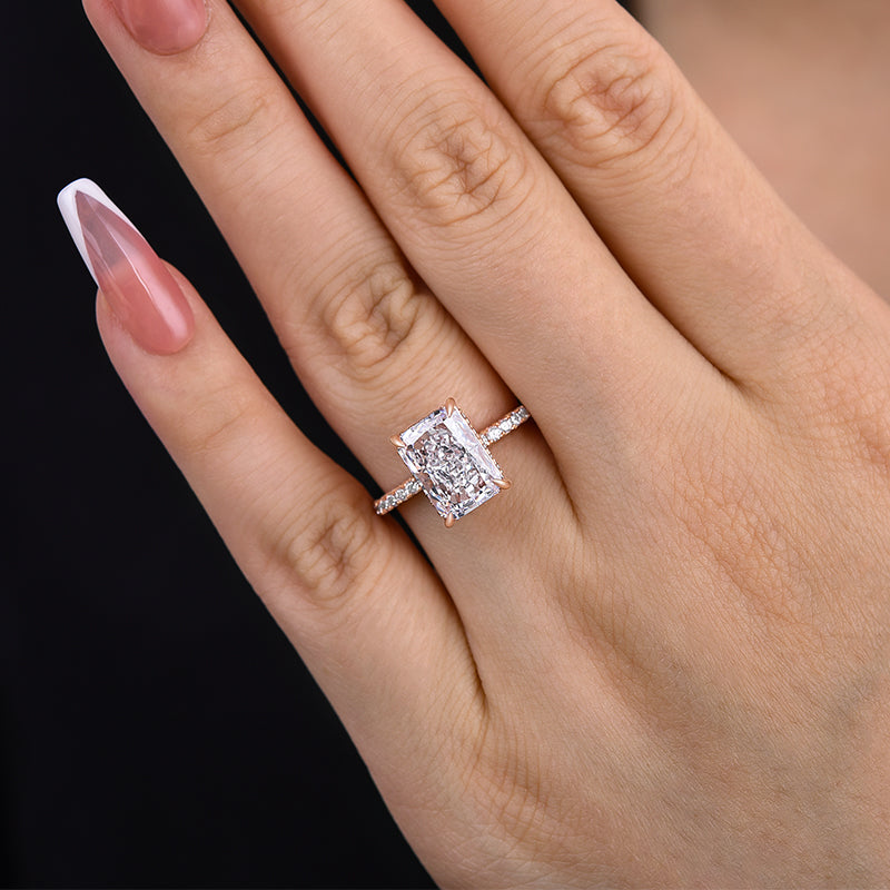 Rose Gold Radiant Cut Engagement Ring In Sterling Silver