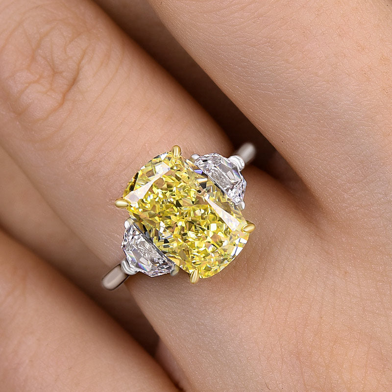 Sparkle Cushion Cut Three Stone Yellow Sapphire Engagement Ring In Sterling Silver