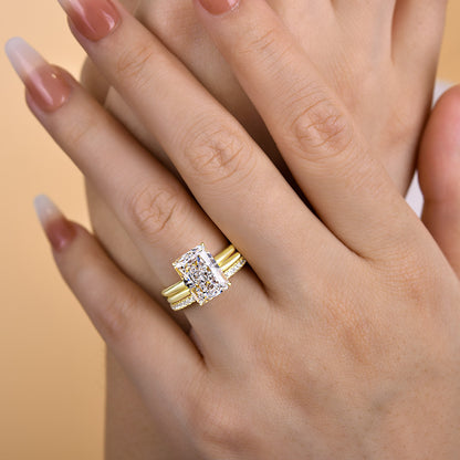 Classic Yellow Gold Radiant Cut 3PC Wedding Ring Set In Sterling Silver